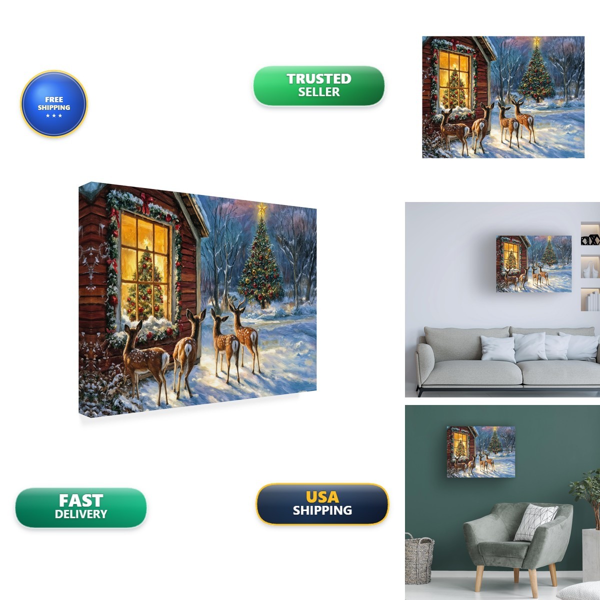 Imagine It Images Deer at the Window on Christmas 2 HD Wrapped Canvas 14x19 Imagine It Images Deer at the Window on Christmas 2 HD Wrapped Canvas 14x19