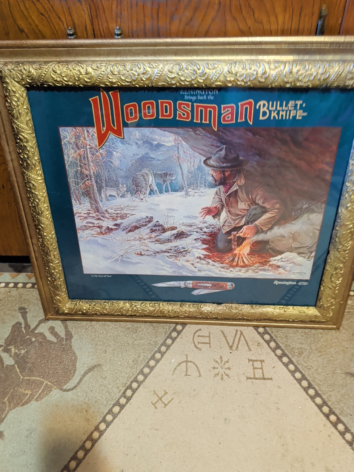 Remington Woodsman Bullet Knife Adv With Wolves  26x30 Very Old Nice Framed Pic
