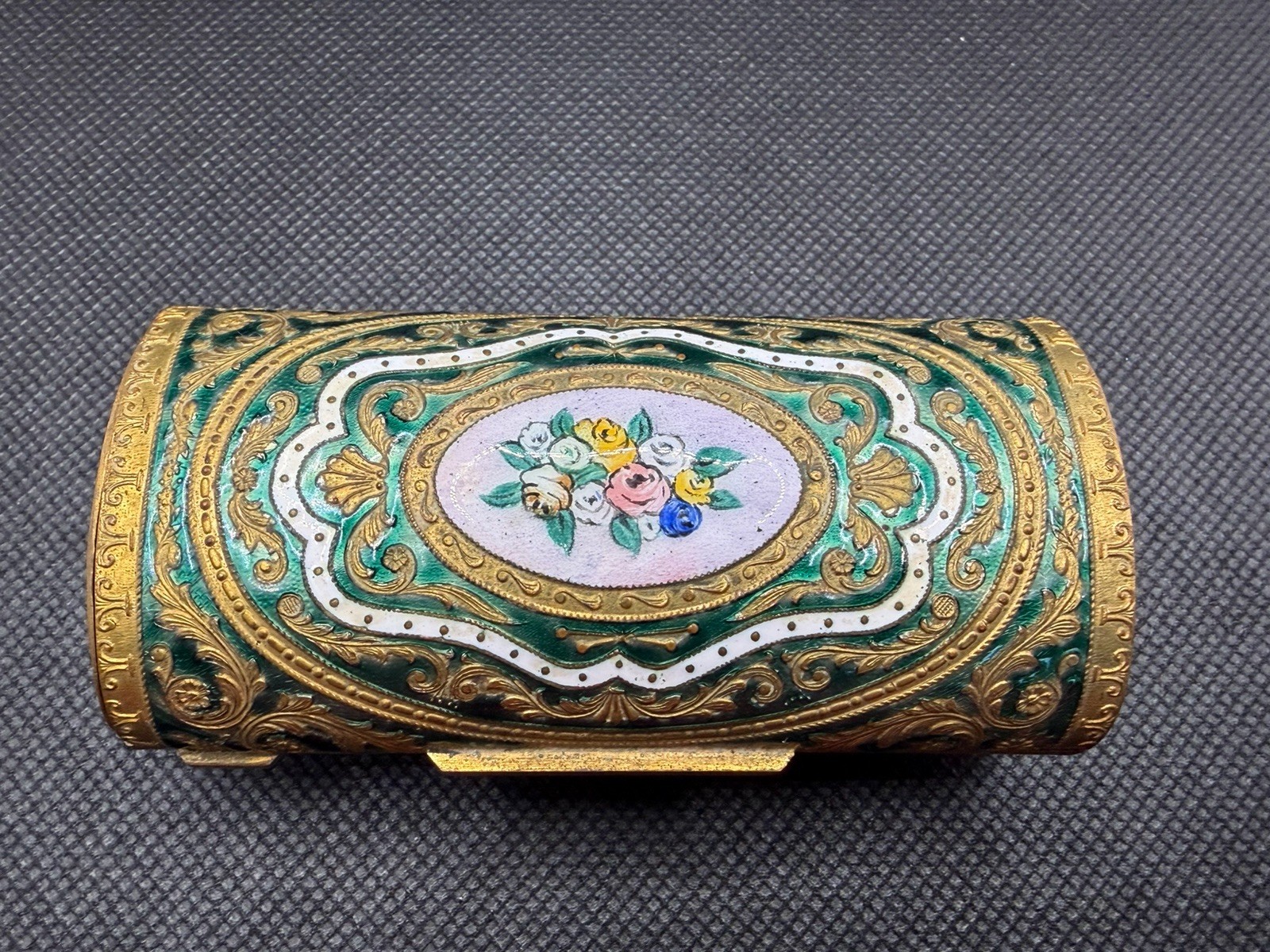 Vtg Enameled Box Hand Engraved Hand Painted Miniature Painting 3 1/2
