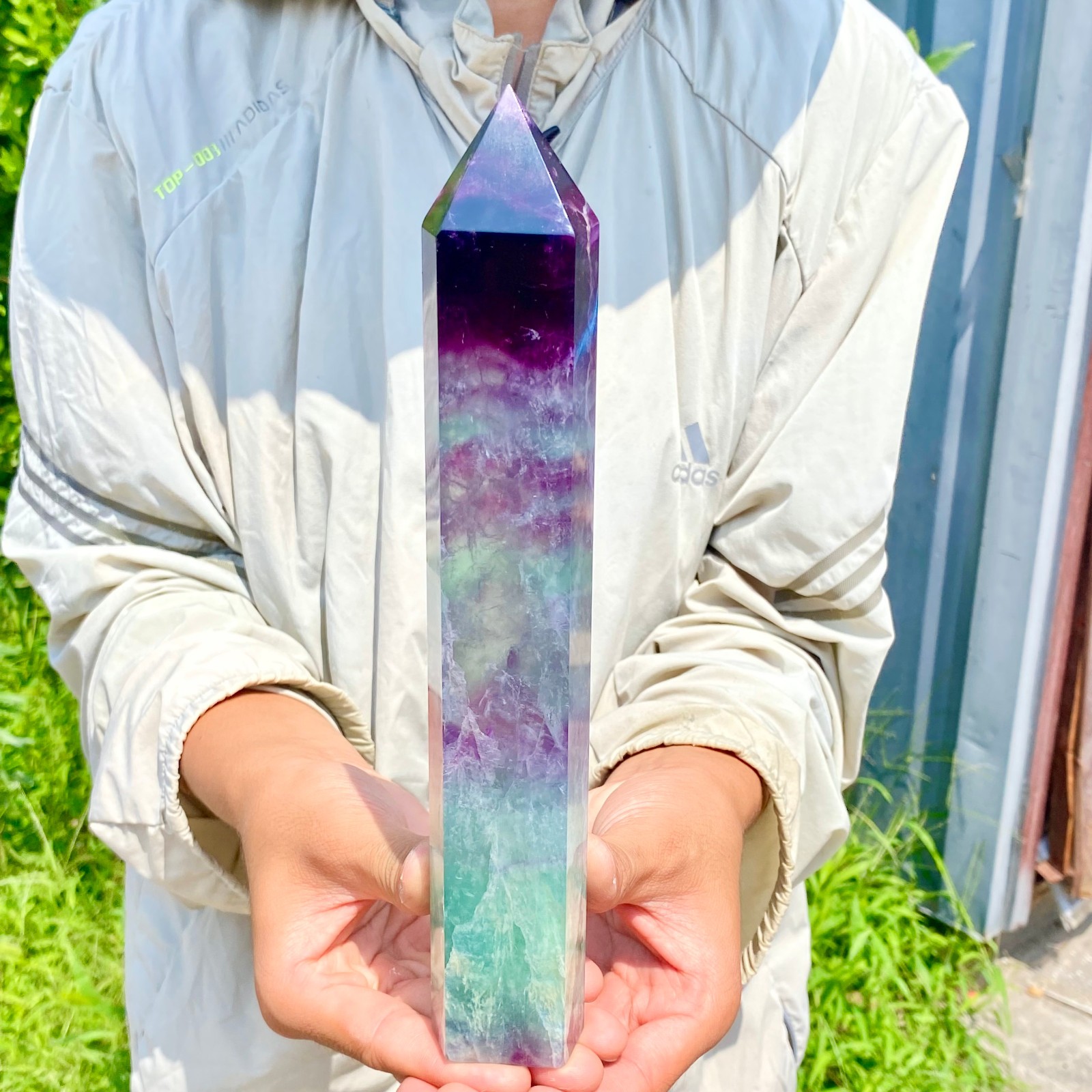 2.18LB Natural Fluorite Crystal Column Magic Wand Obelisk Point Earth Healing