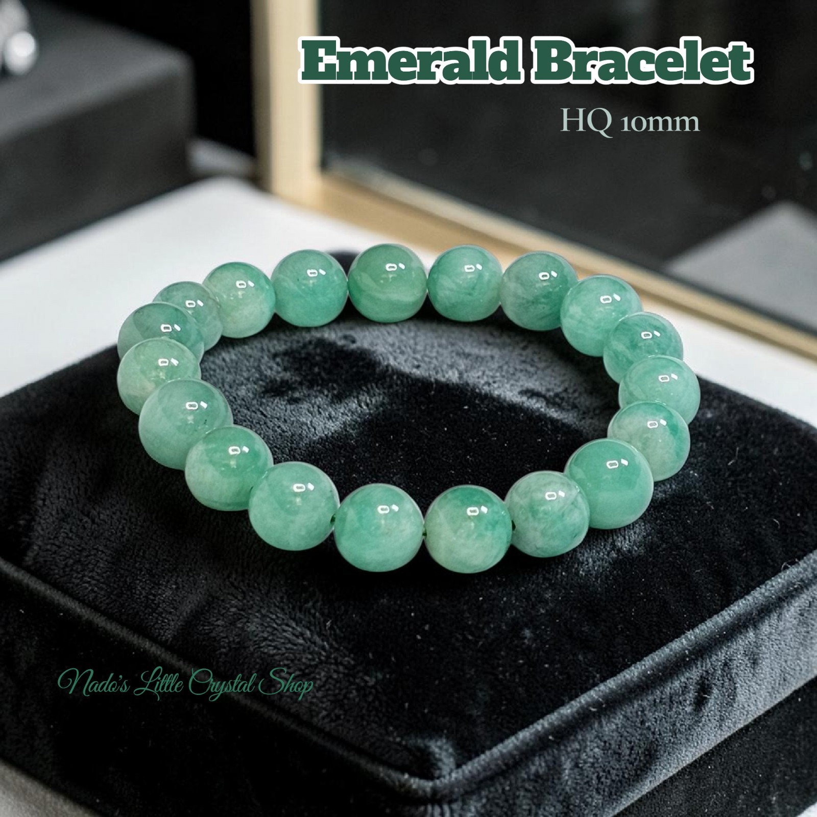 Emerald HQ Crystal Bracelet 10mm Round Beads Natural Gemstone Reiki Healing