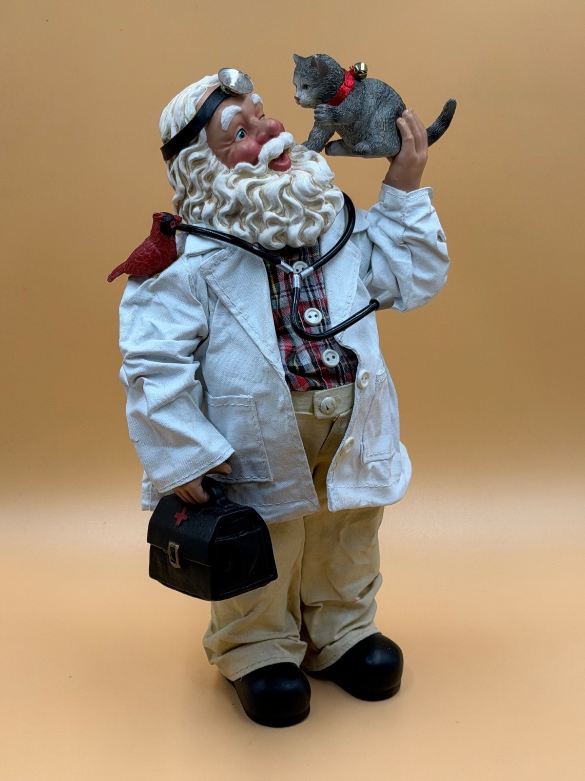 VTG 1990's Kurt Adler Fabriche Clothtique Veterinarian Santa w-Kitten-EXCELLENT