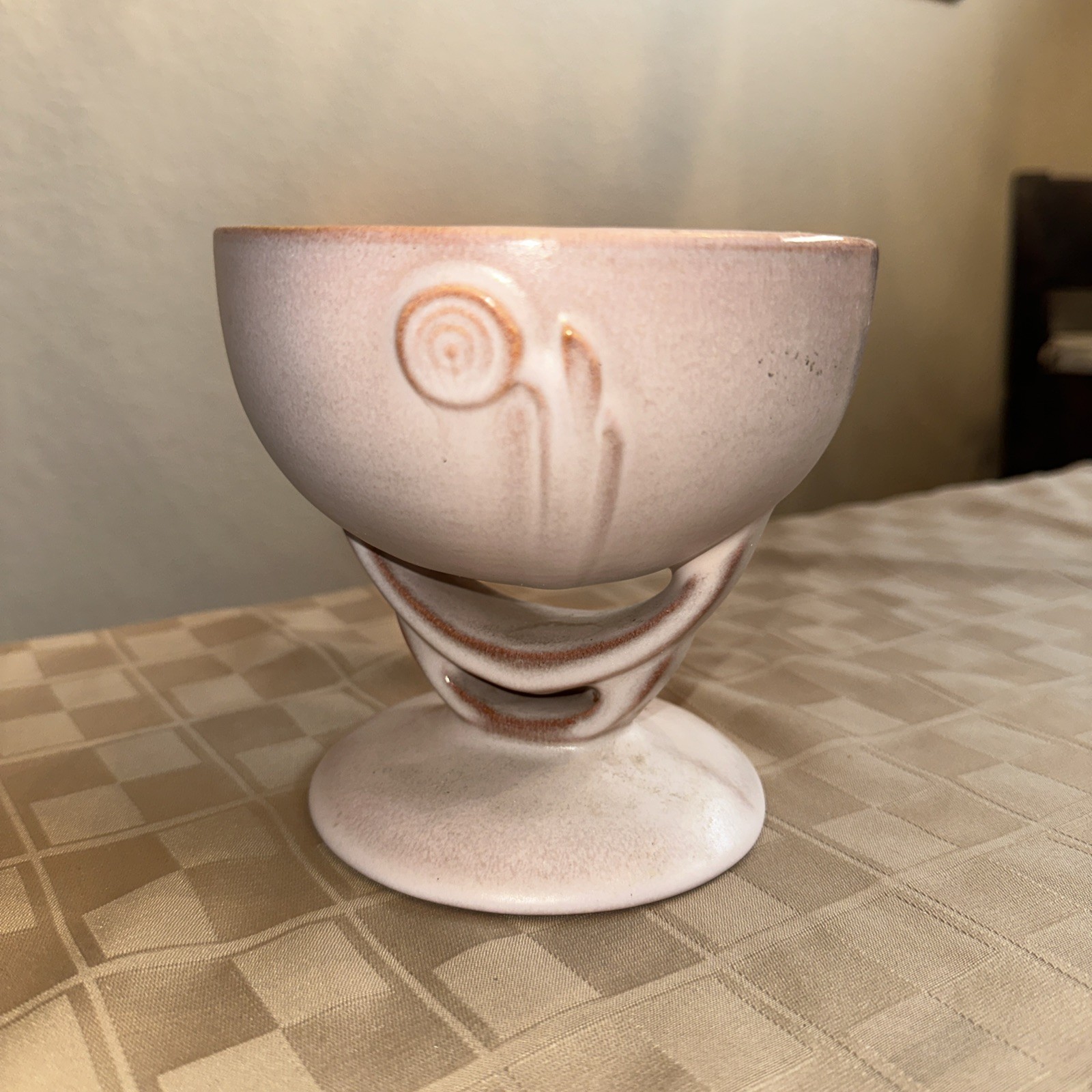 Antique Roseville Pottery 295 Rambler Rose Pedestal Bowl Pink White MCM 1937