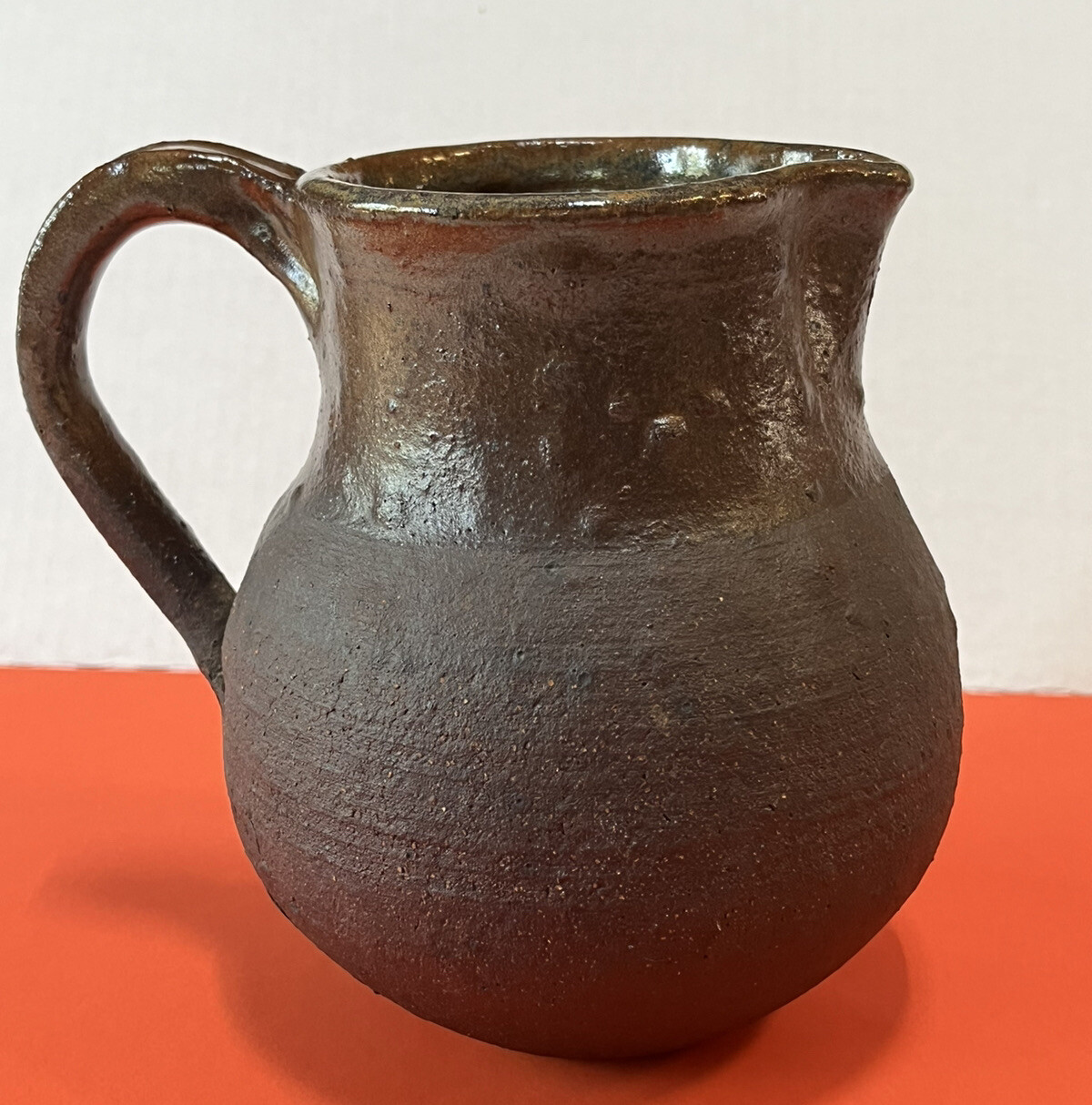 Signed Brown Stoneware Studio Art Pottery Pitcher Heavy