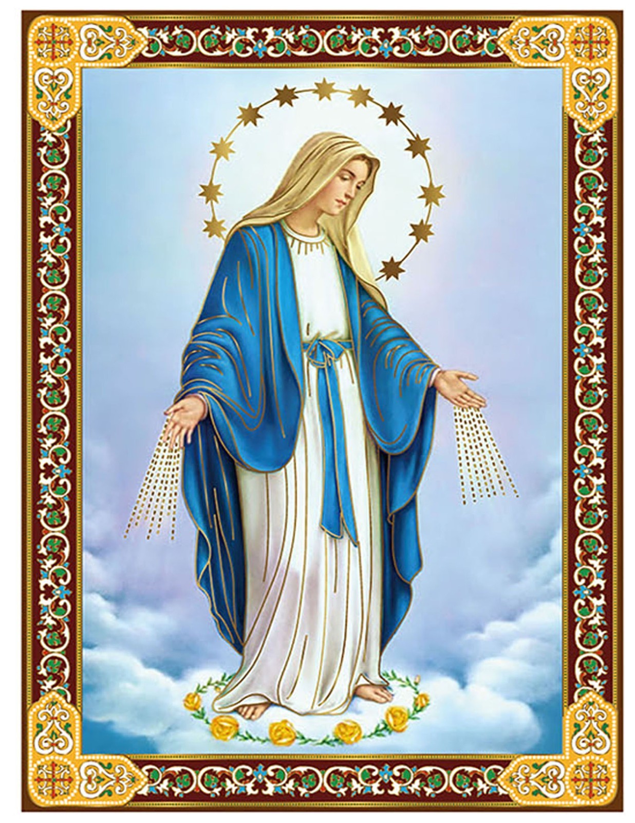 Our Lady of Grace Catholic Icon Virgin Mary Gold Foil Wooden Religious 7 1/2\