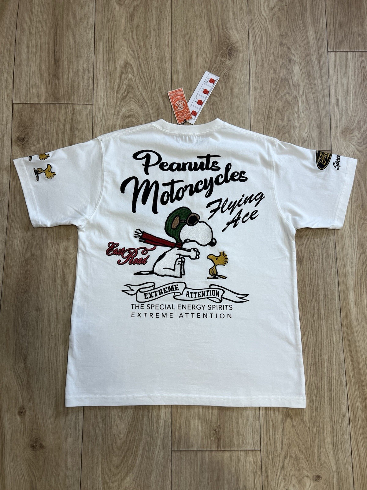 NWT SNOOPY x FlagStaff Peanuts Motocycles Flying Ace White T-Shirt Large NOS NWT SNOOPY x FlagStaff Peanuts Motocycles Flying Ace White T-Shirt Large NOS