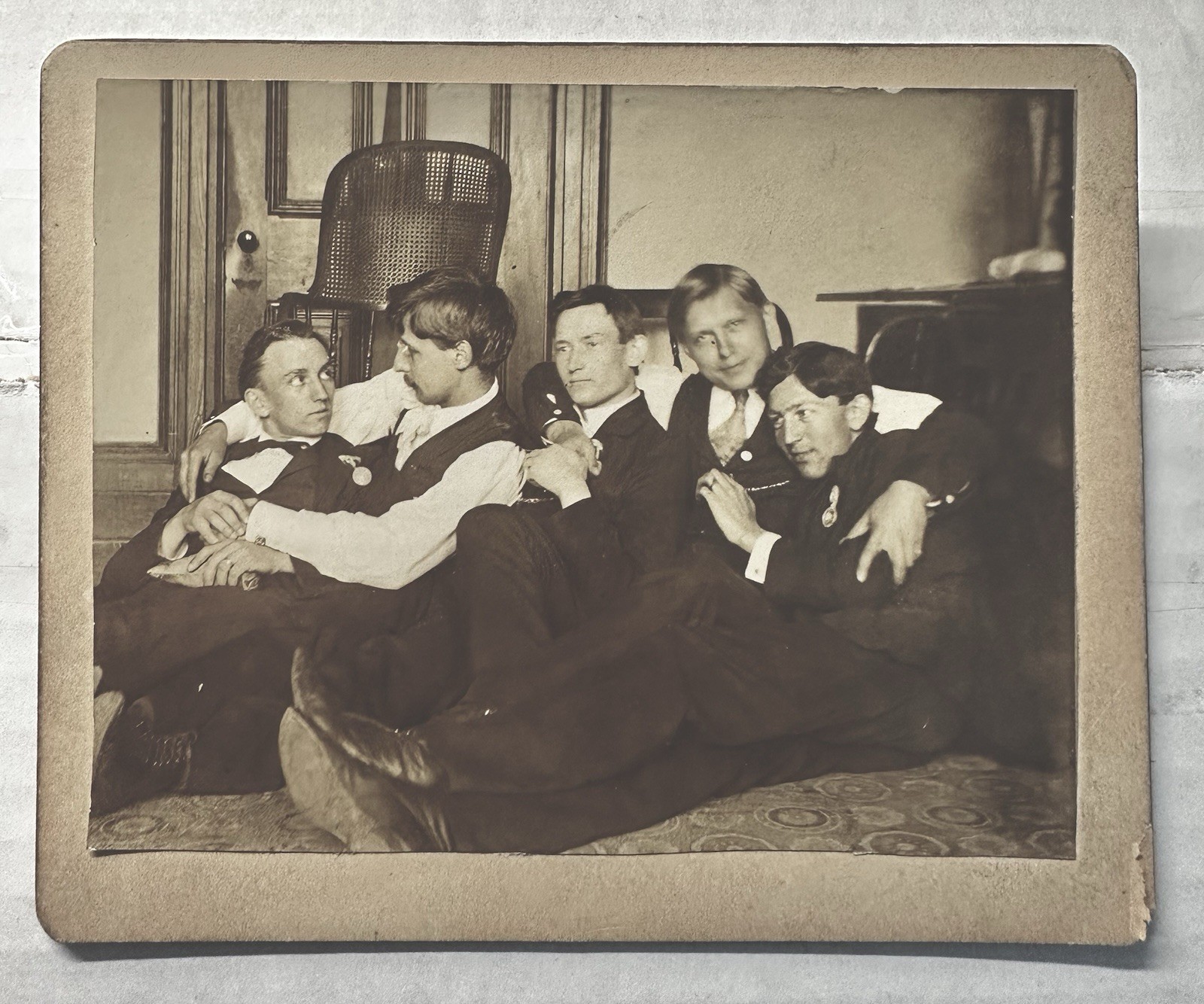 Antique Photo Group Of Men Hugging Cuddling On Floor Cabinet Photo Gay Int