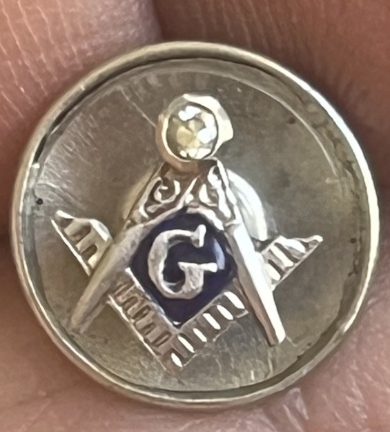 Antique 10K White Gold Masonic Lapel Pin w/ Diamond Early Screw Back