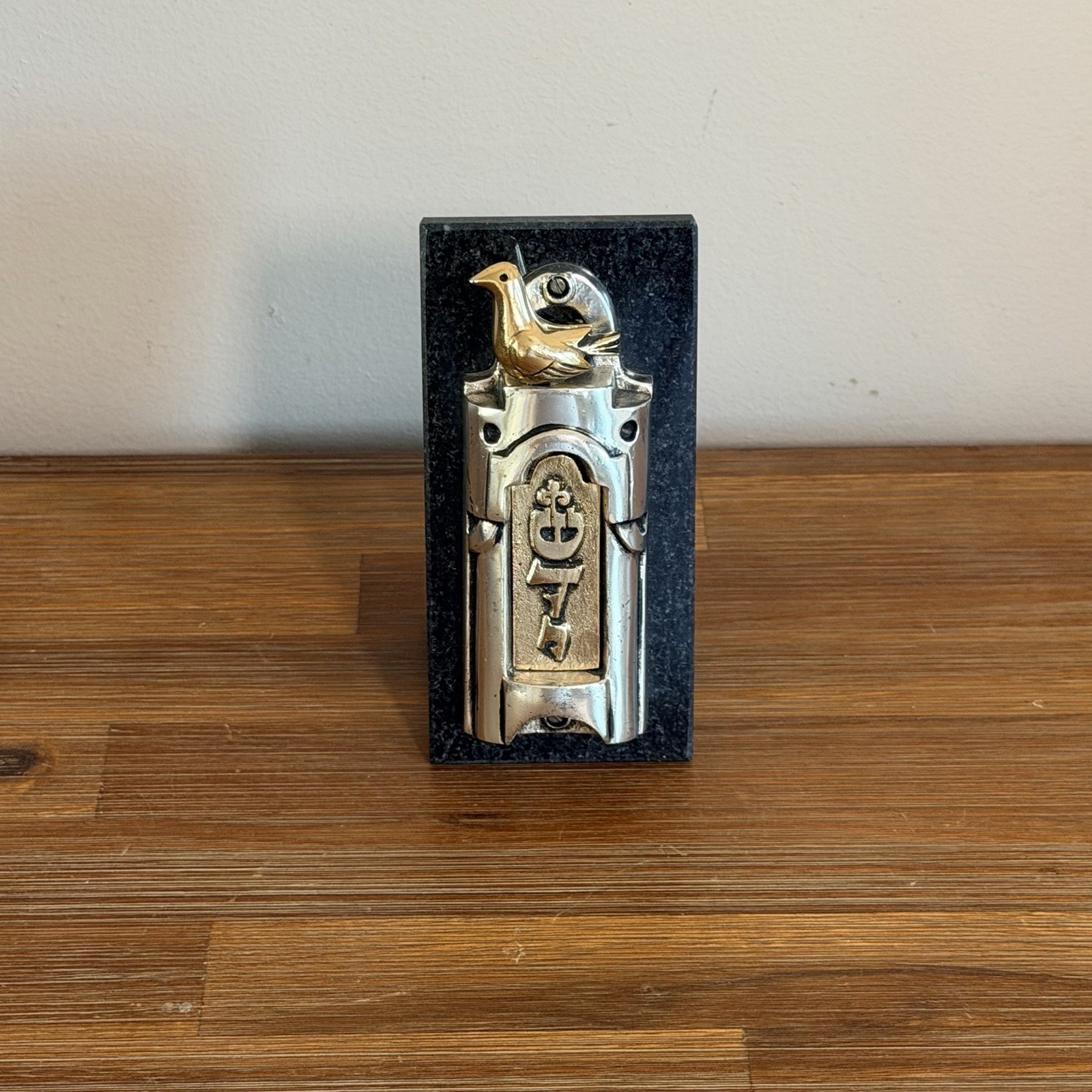 Signed Frank Meisler Mezuzah Stone Stand The Dove of Peace 1983 Israel Judaica