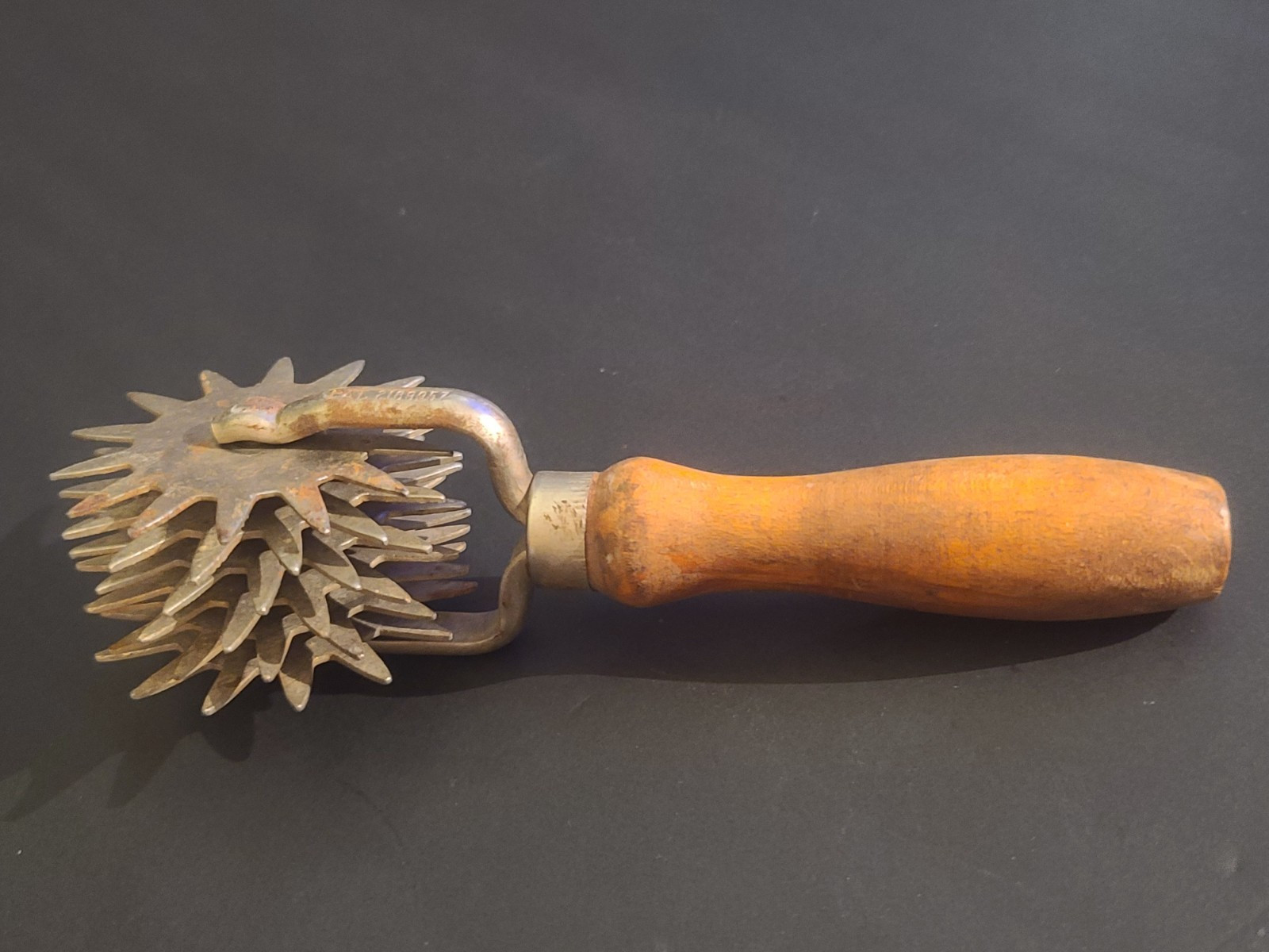 Vintage Steel Meat Tenderizer Wheel Wood Handle
