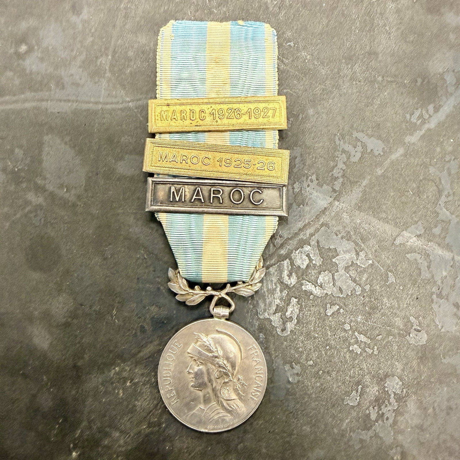 Pre WWIi French Colonial Sterling Medal Rif War Spanish Morocco W 3 Clasps