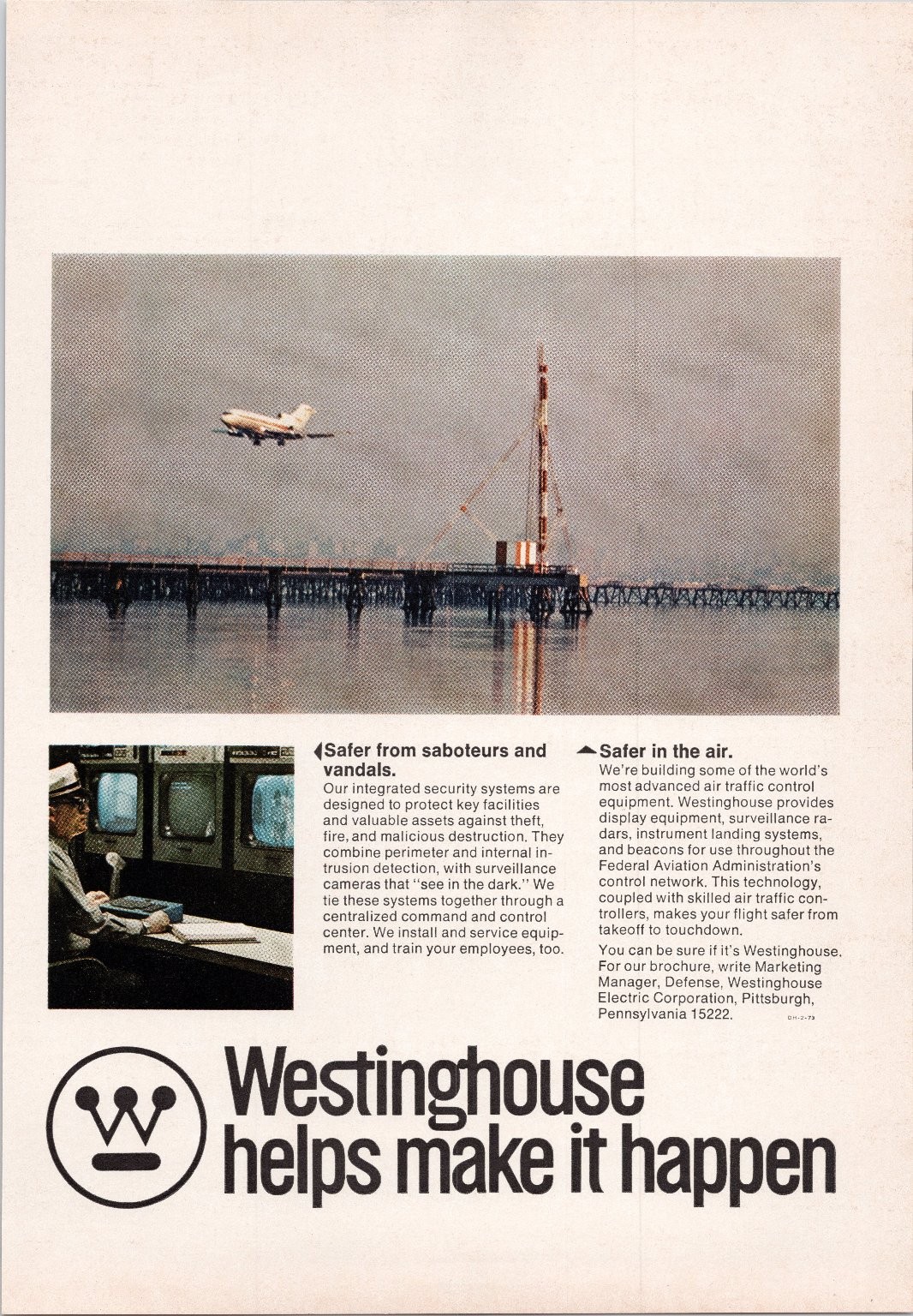 Westinghouse 1973 Vintage Print Ad Aviation Security & Air Traffic Control