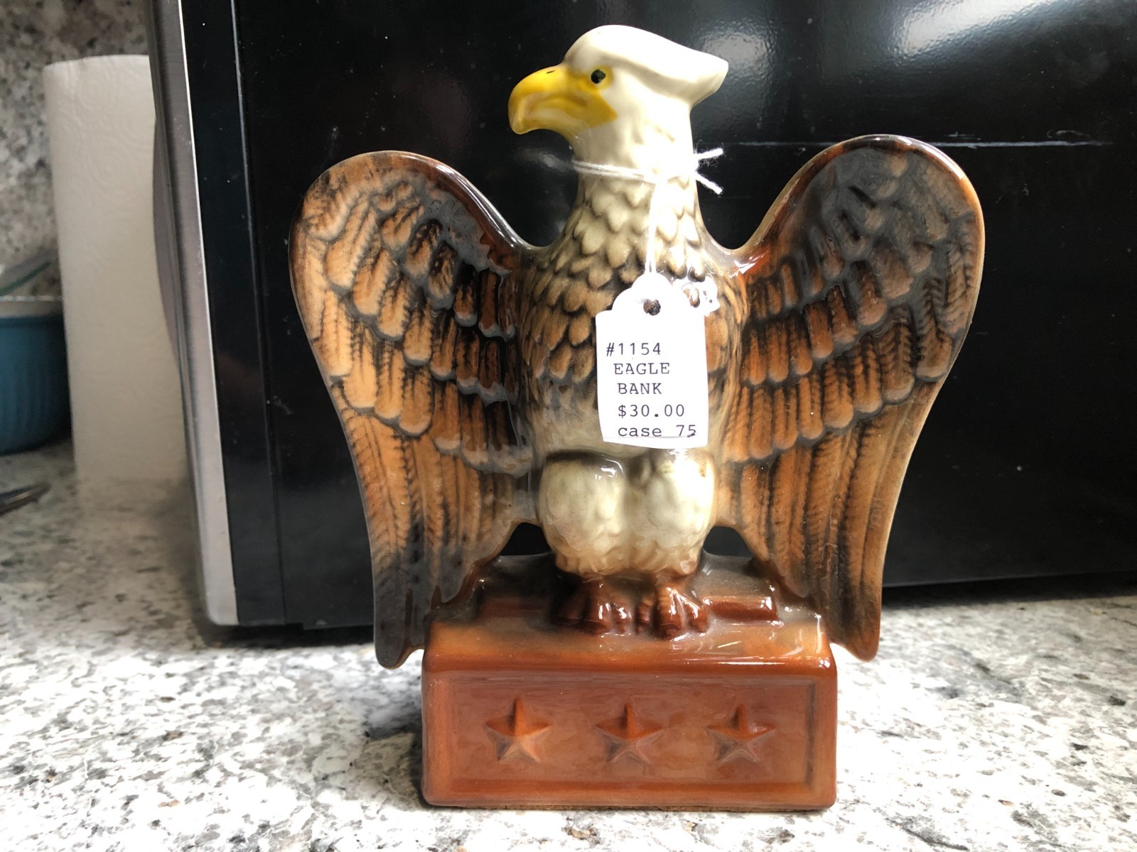 Vintage American Eagle Ceramic Coin Bank Statue Emigrant Industrial Savings Bank