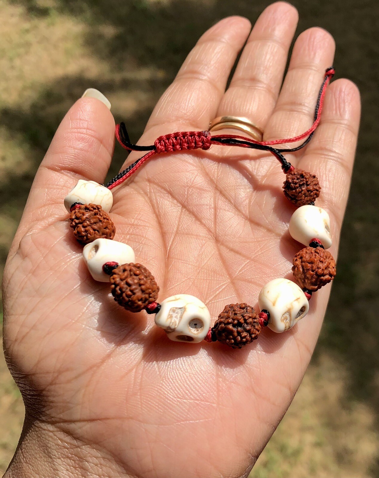 2 X Natural RUDRAKSHA Rudraksh + Nar Mund Kali Bracelet Adjustable Unisex 2 X Natural RUDRAKSHA Rudraksh + Nar Mund Kali Bracelet Adjustable Unisex