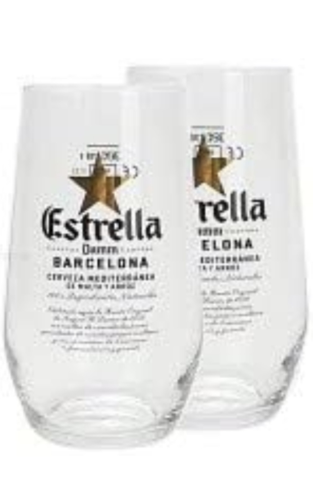 2x Estrella Damm Barcelona Beer Lager Glass 330ml 33c NEW M17 RITZENHOFF