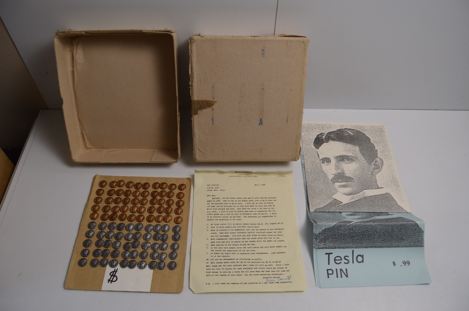 Vintage Nikola Tesla Collectors Pin Display Resale Letter & Picture 100 PCS Vintage Nikola Tesla Collectors Pin Display Resale Letter & Picture 100 PCS