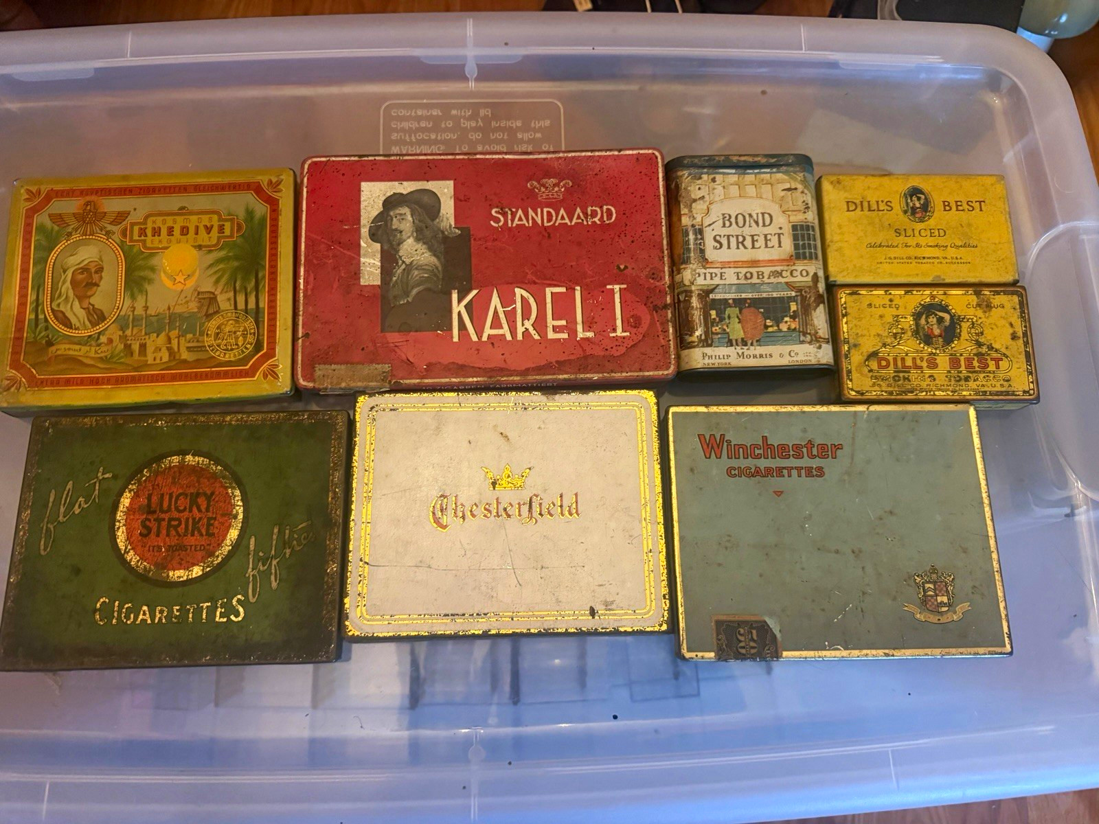 Mixed Brands Vintage Tobacco/Cigarette Tin Lot (7) Karel I Lucky Strike Bond St