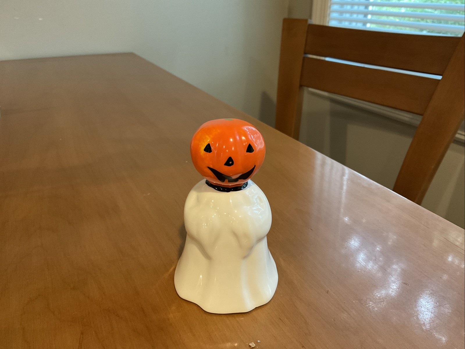 vintage Midwest Importers of Cannon Falls Halloween Ghost Bell W Pumpkin Head 4”