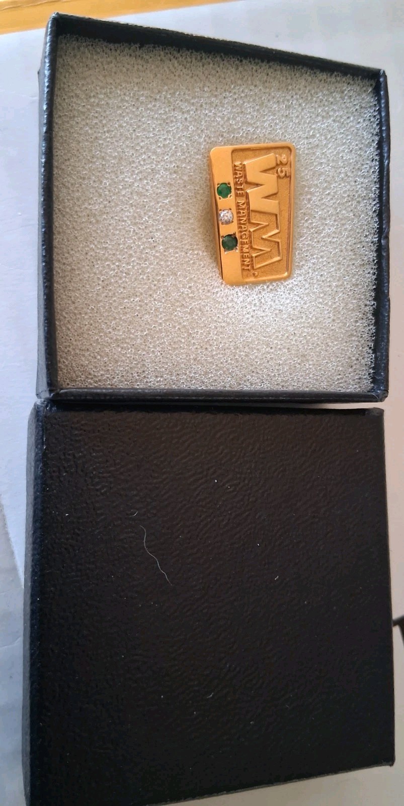 Vintage 1/10 14K Waste Management 25 Year Service Award Pin Diamond Emeralds