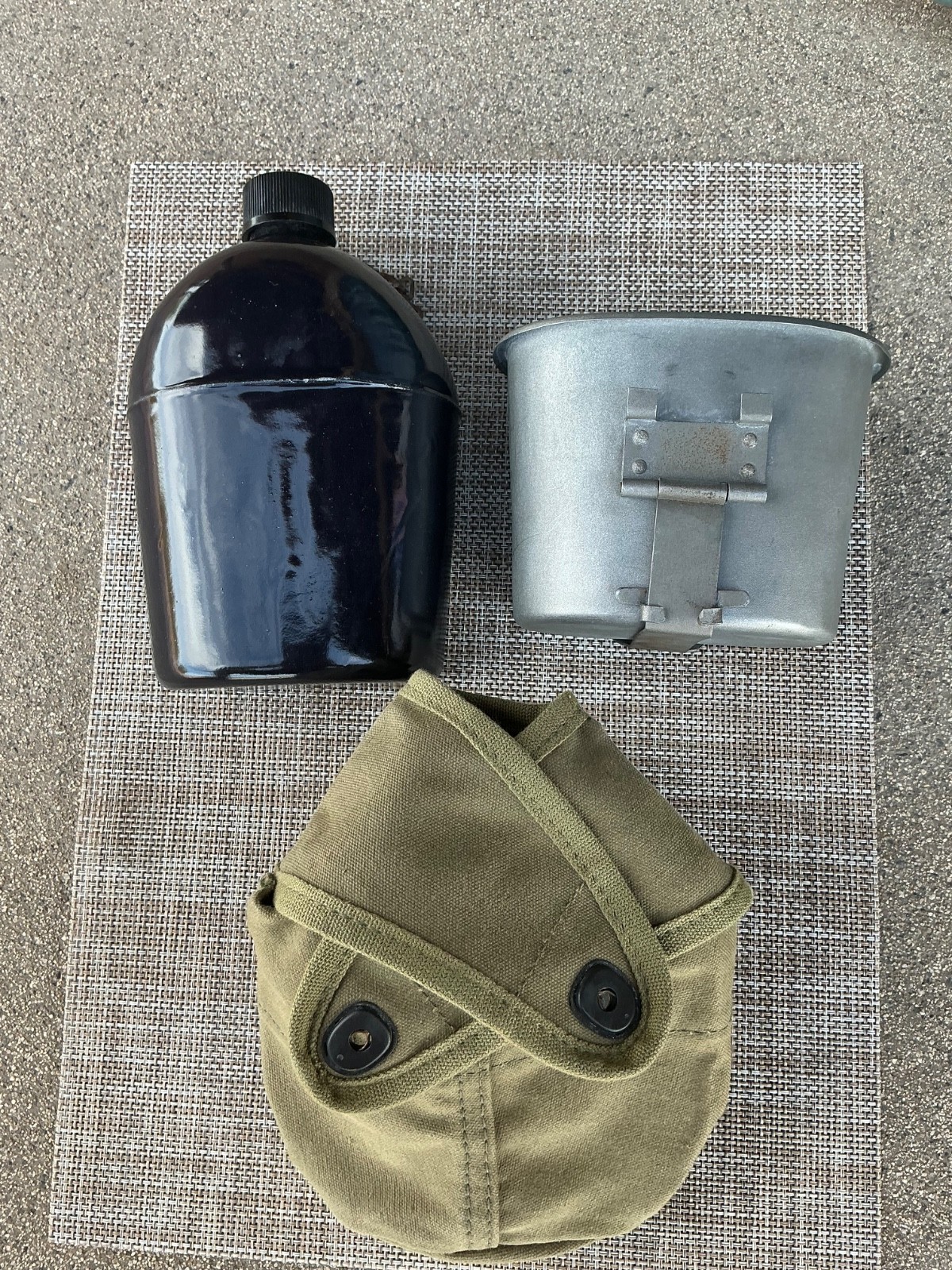 WWII USMC M1942 Enameled Canteen, M1910 Cup &  Cover - dated 1944 with tag