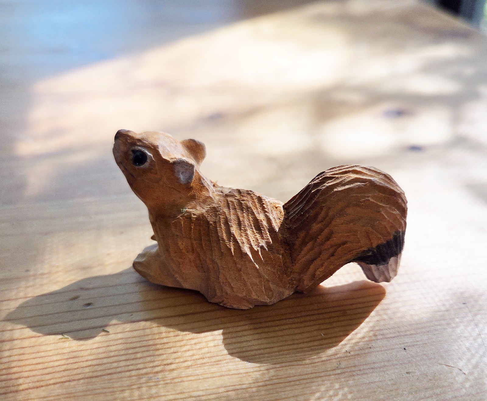 Vintage Hand Carved Wooden Squirrel Figurine Folk Art Unmarked