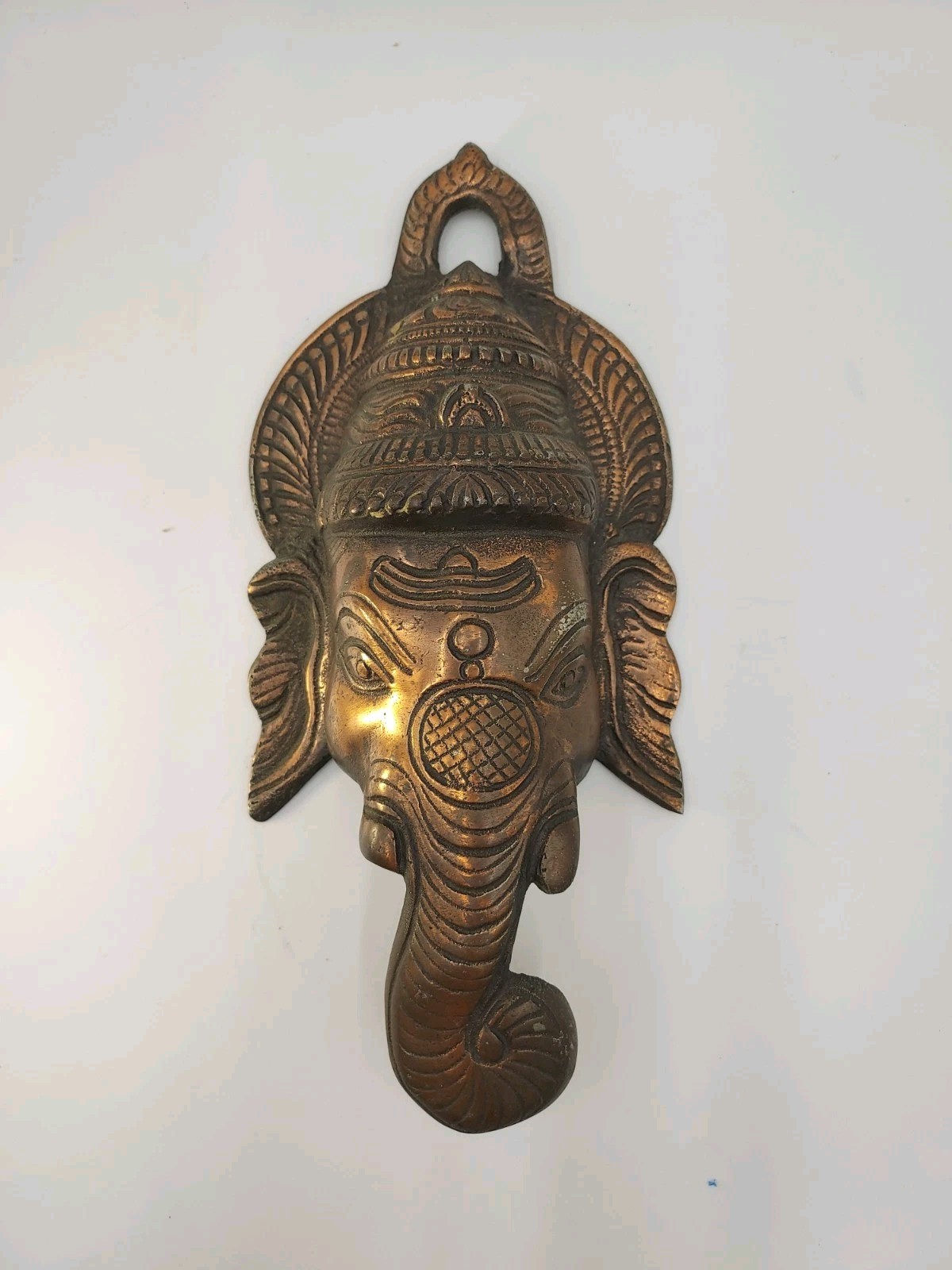Vintage Brass Lord Ganesha Elephant Head Wall Hanging India Hindu 11\
