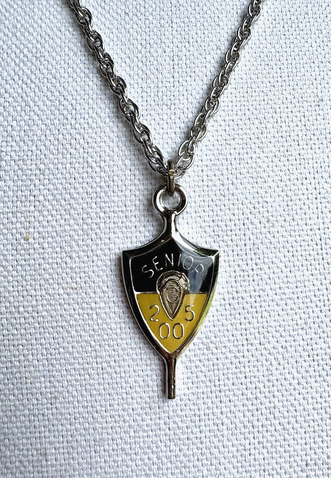 Vintage 2005 Jostens School Senior Shield Silver Tone Charm Necklace Signed KAH
