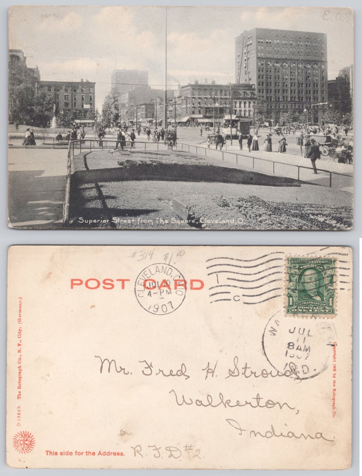 1907 Cleveland OH Superior Street The Square Rotograph Postcard Posted