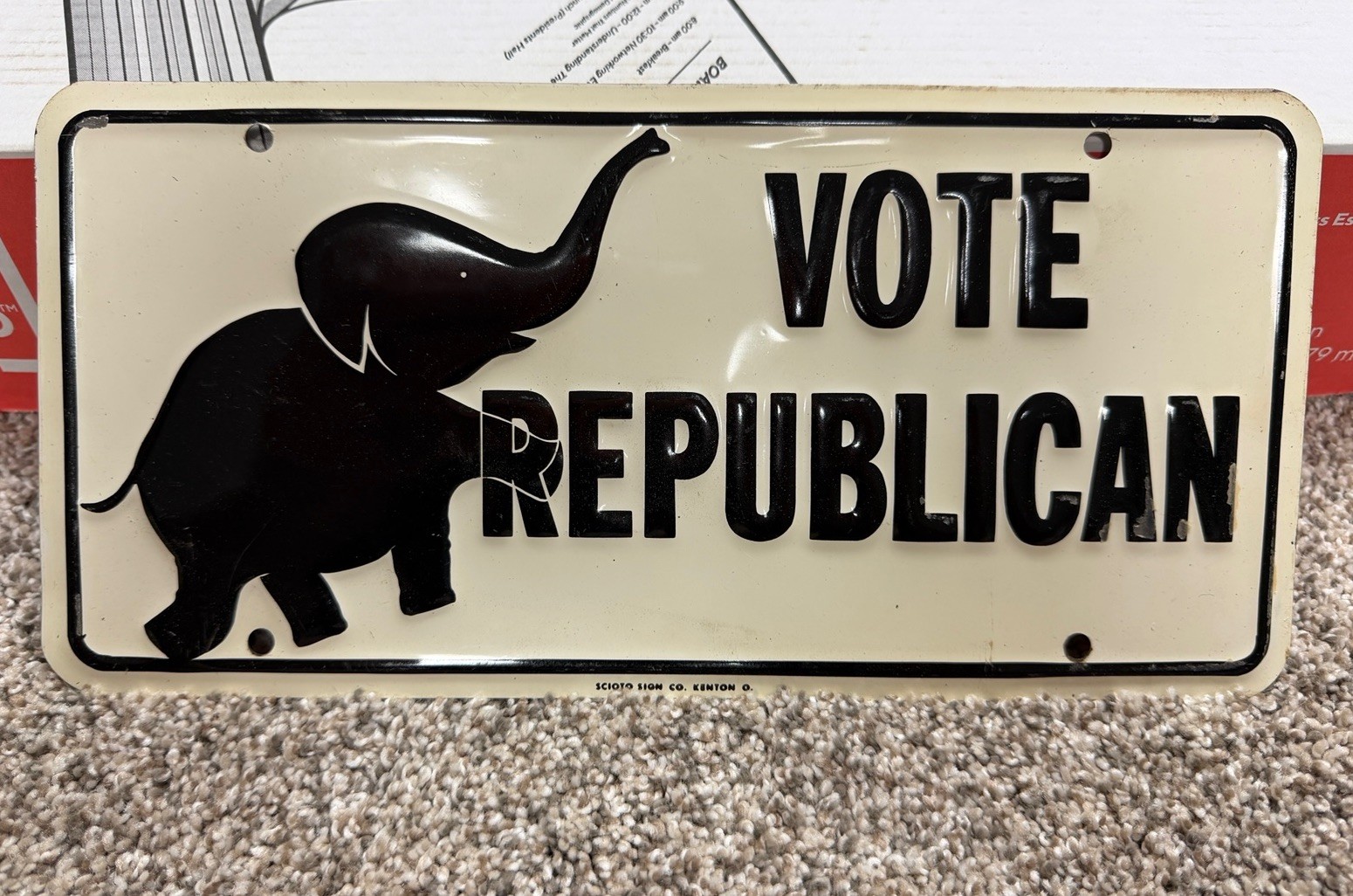 Vintage 1950’s Vote Republican Elephant Booster License Plate Topper Sign Scioto
