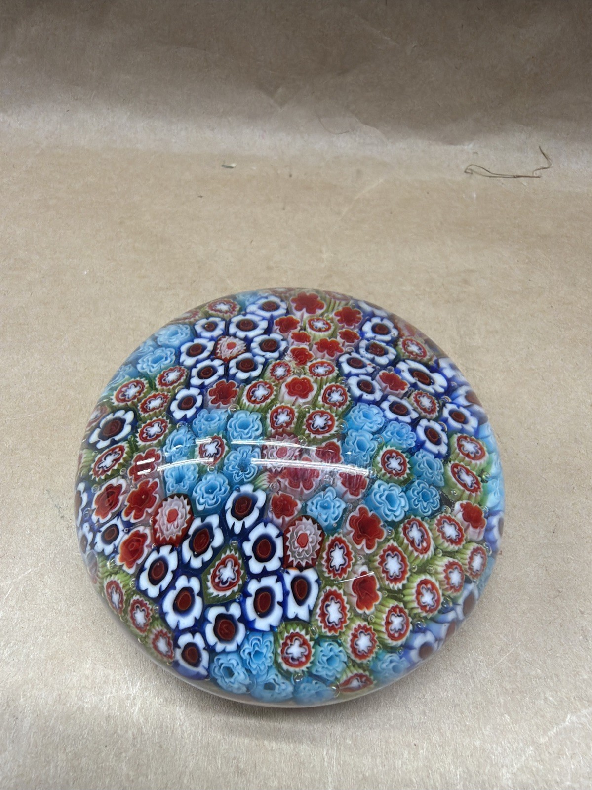 M Design Art Glass Mouth Blown Rainbow Ex Large Size Millefiori  Paperwei...