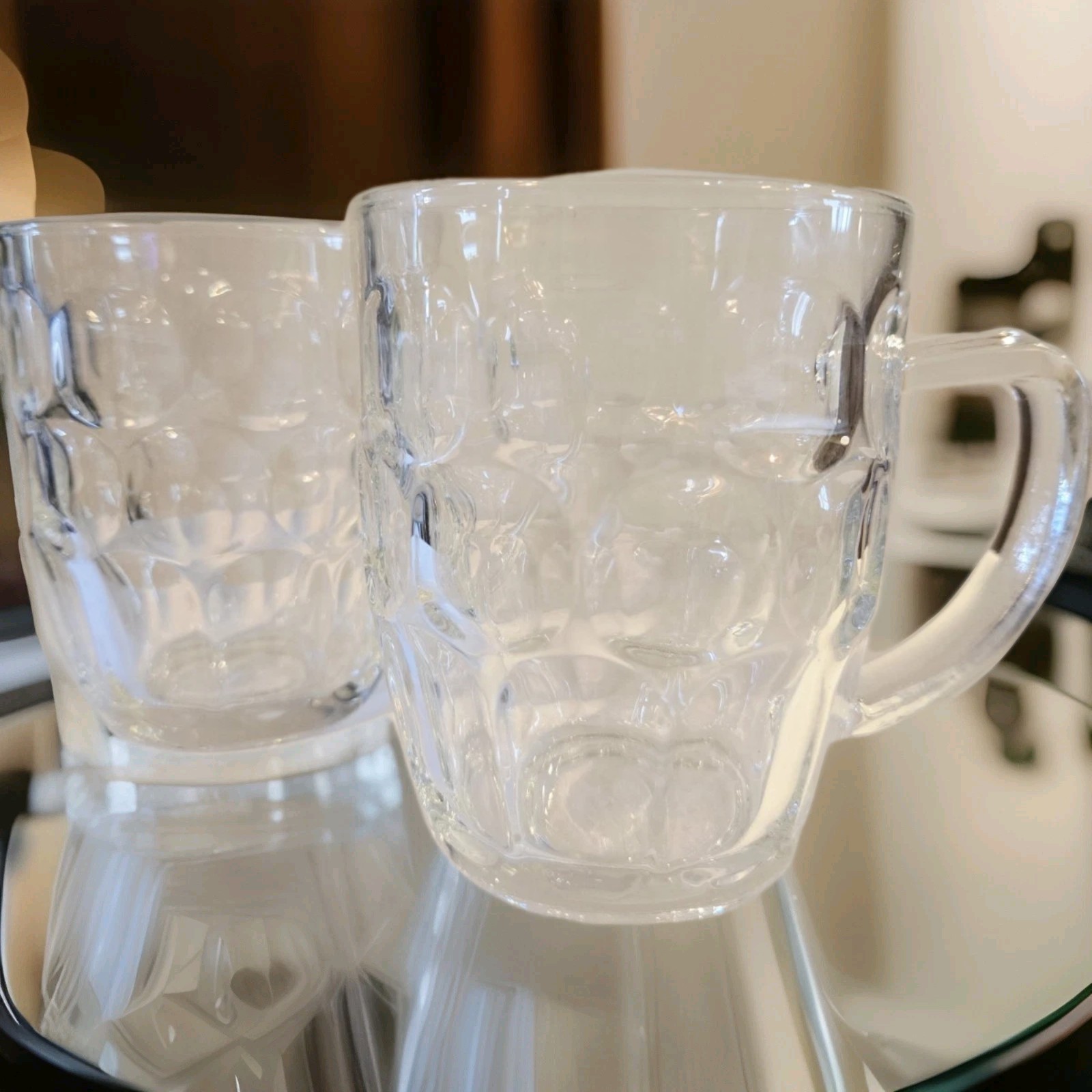 Set of 2 Vintage 16 oz Thumbprint Clear Glass Beer Mugs Cups Barware Heavy Set of 2 Vintage 16 oz Thumbprint Clear Glass Beer Mugs Cups Barware Heavy