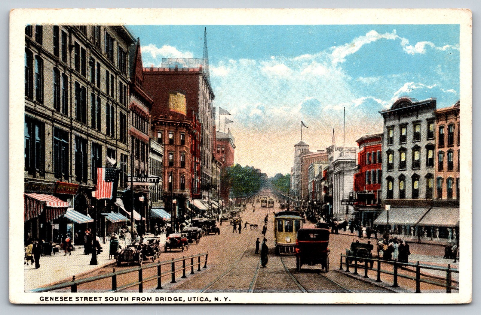 Genesee Street south from Bridge, Utica, New York, Vintage Postcard