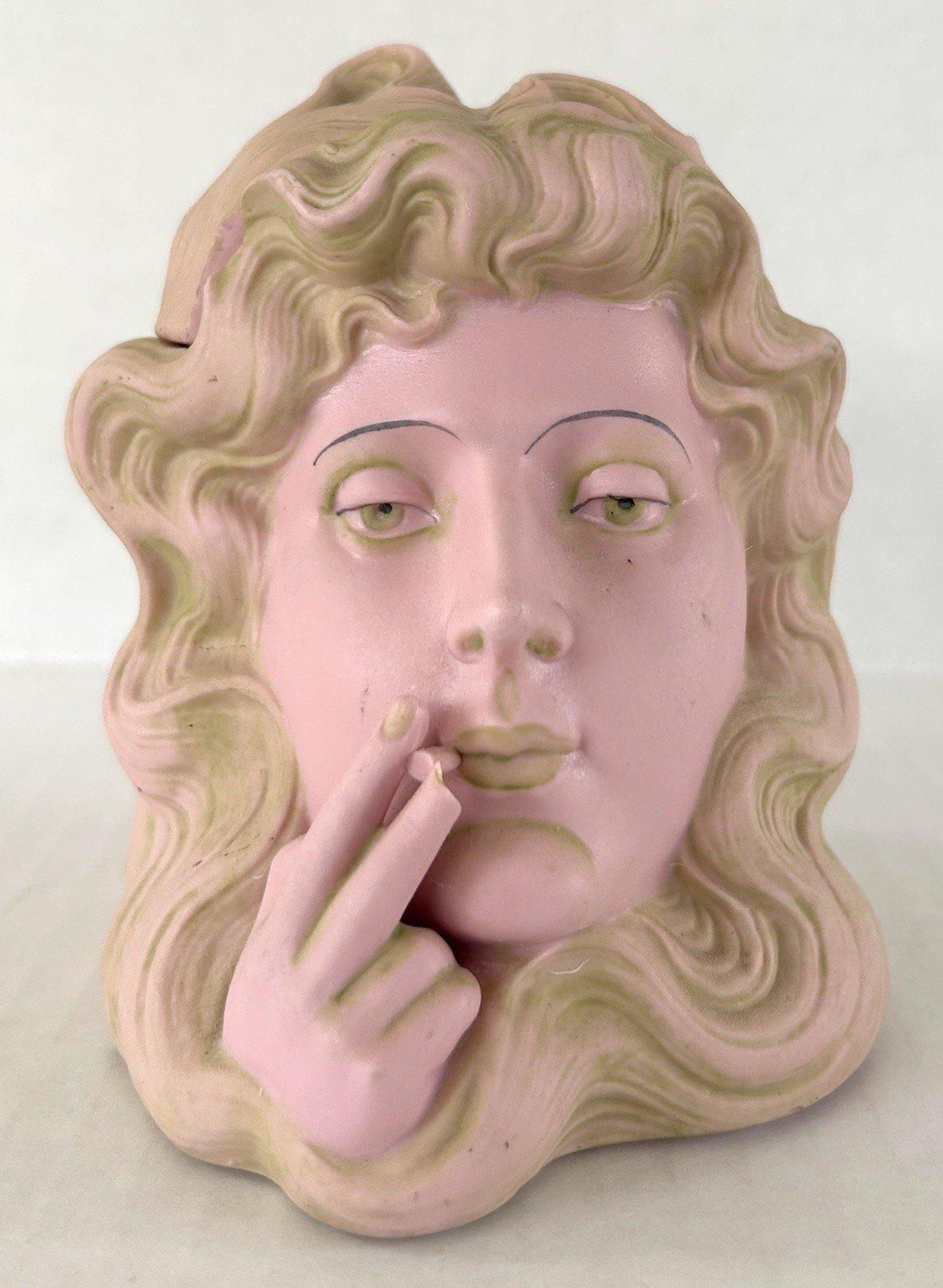 Schafer & Vater Pink Bisque Tobacco Jar Smoking Lady Art Nouveau c1890 Schafer & Vater Pink Bisque Tobacco Jar Smoking Lady Art Nouveau c1890