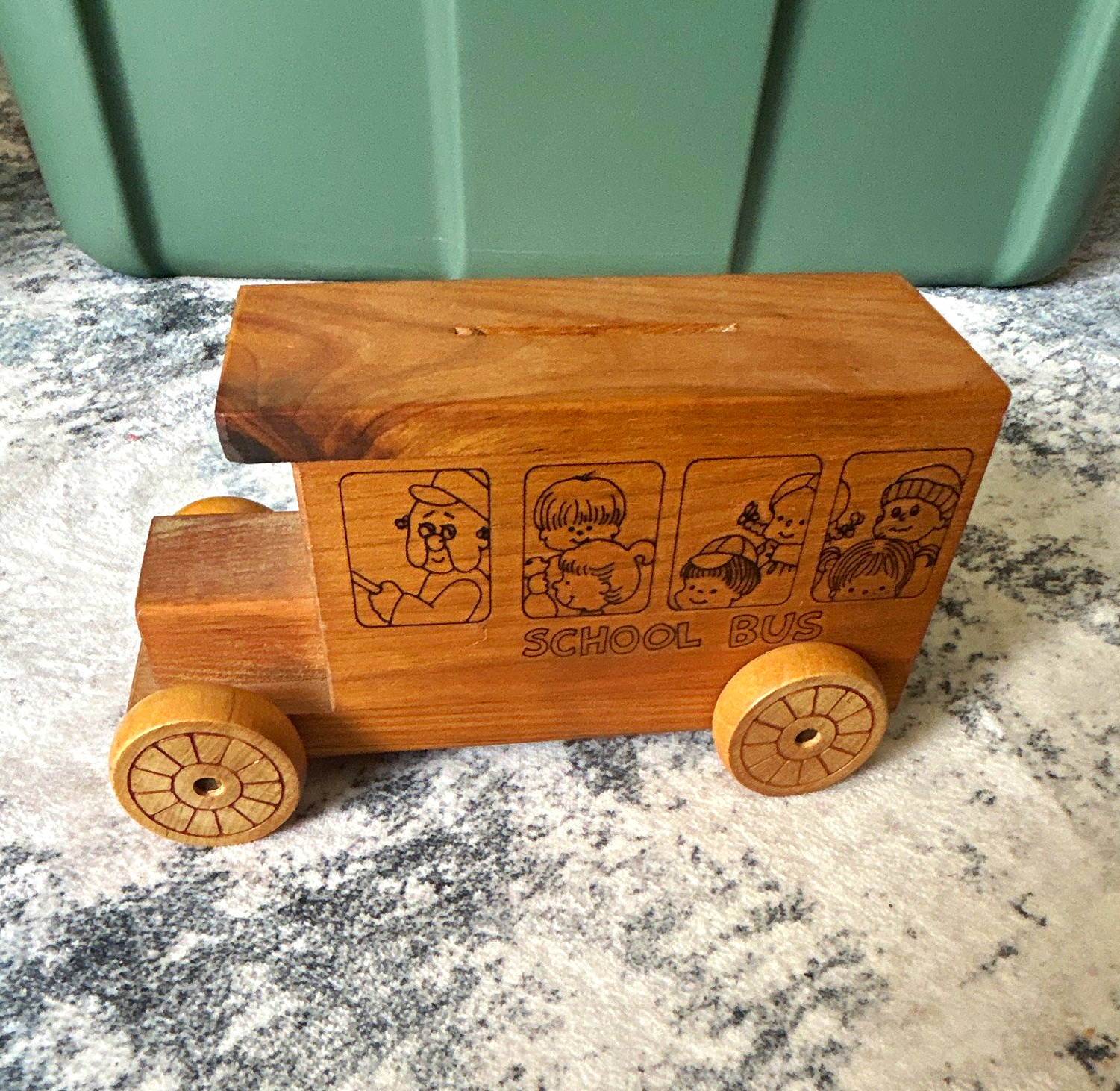 Vintage Toy Stalgia Wooden School Bus Piggy/Coin Bank