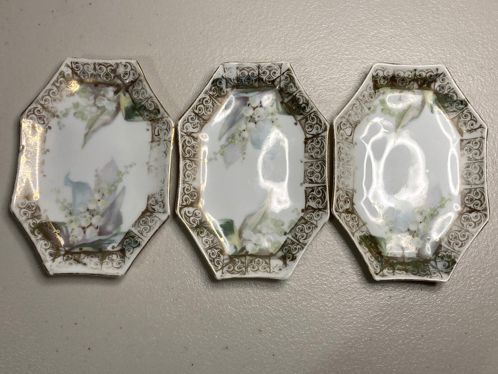 Antique C S PRUSSIA Hand Painted GOLD Dish Carl Schlegelmilch 1882-1918 Lot Of 3