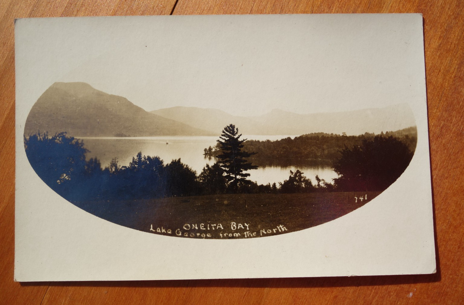 Oneita Bay, Lake George from the North real photo postcard JS Wooley photog