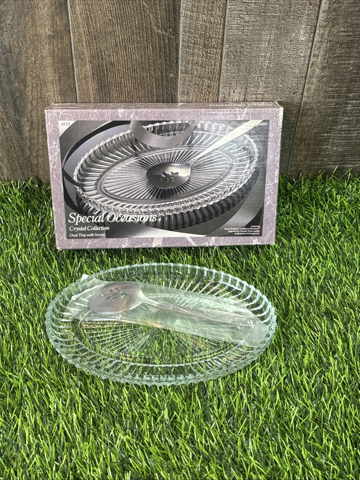 Vintage Special Occasions Crystal Collection Relish Tray w/ Spoon 4111 NOS