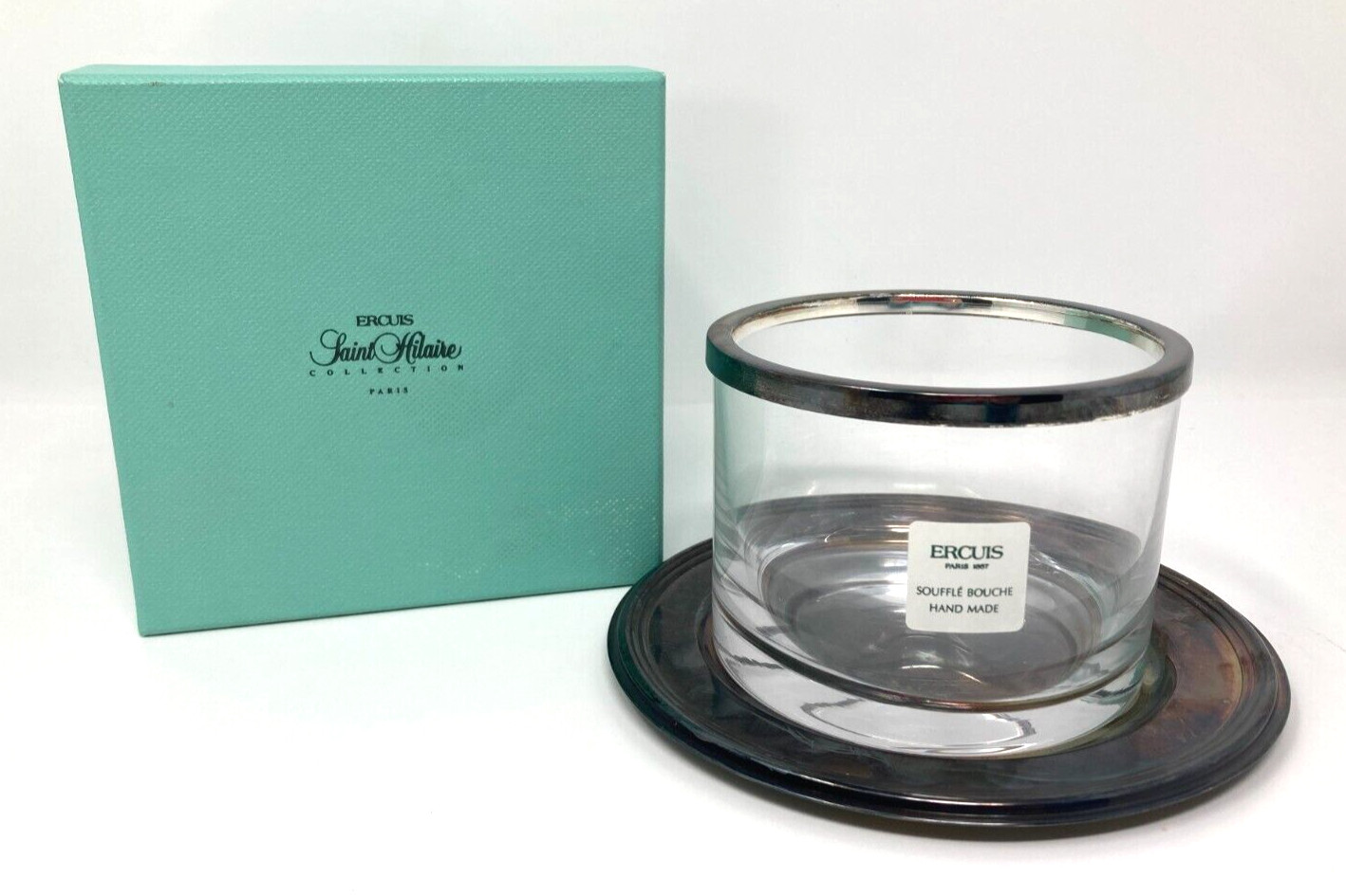 Ercuis Saint Hilaire Caviar Chiller Bowl and Tray Silverplate / Glass Excellent