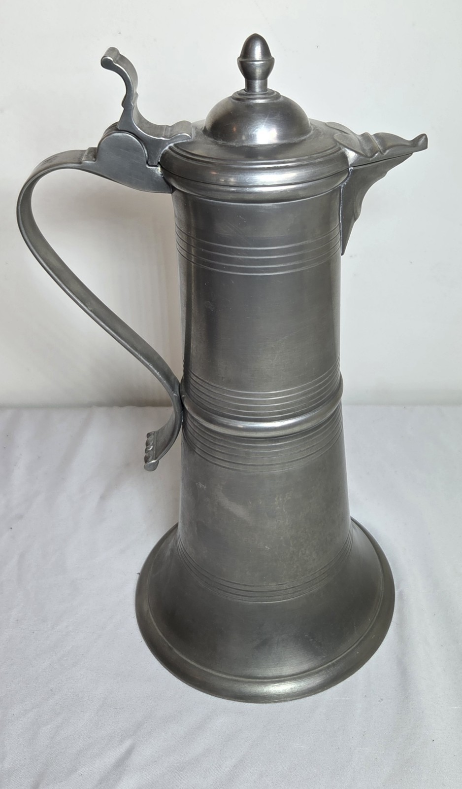 Antique German Fein Zinn Pewter Tankard Flagon Pitcher Lidded Beer Stein Jug 14\