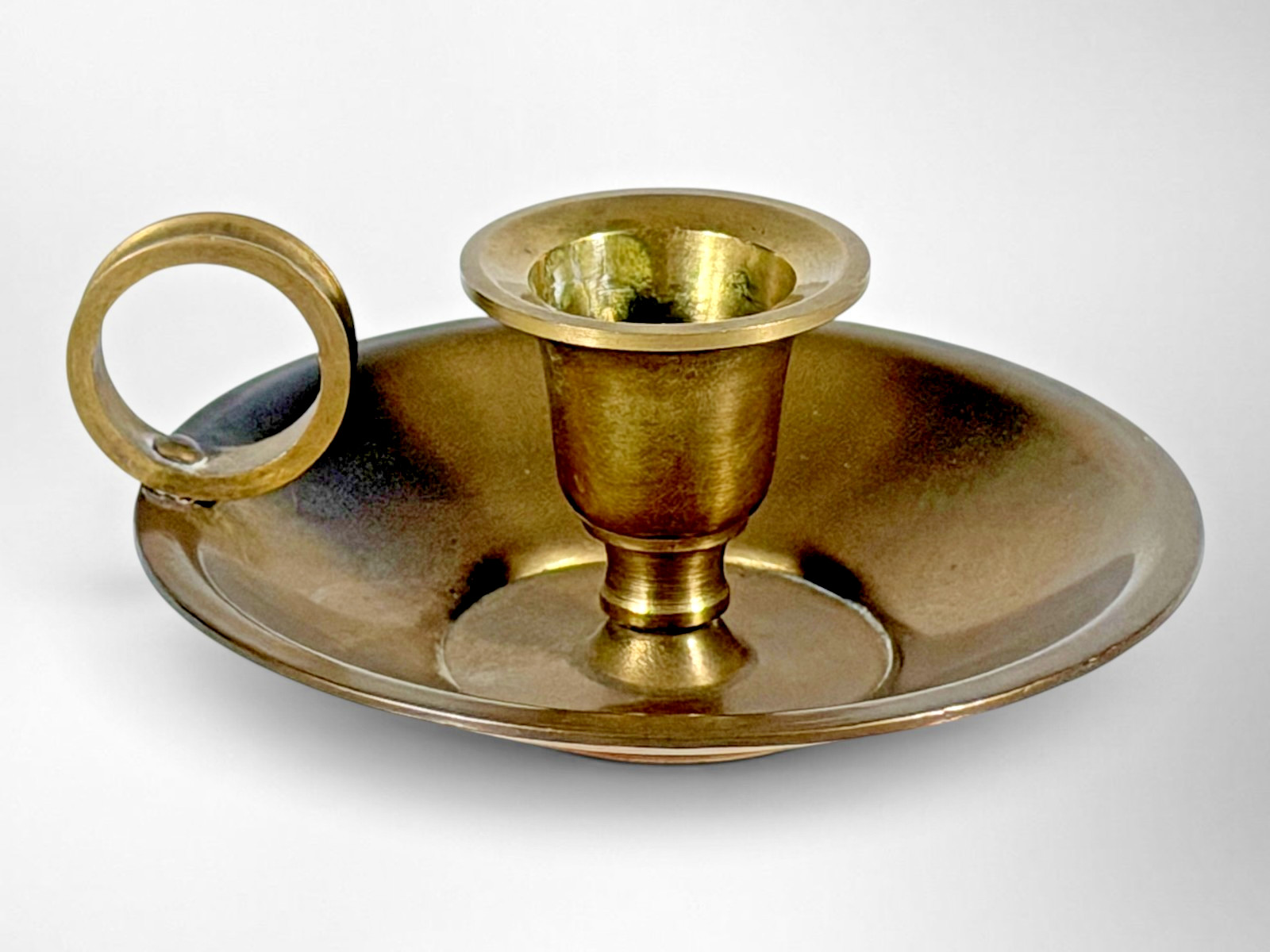 Vintage Solid Brass Chamberstick Finger Ring Candle Holder 4.5 Round