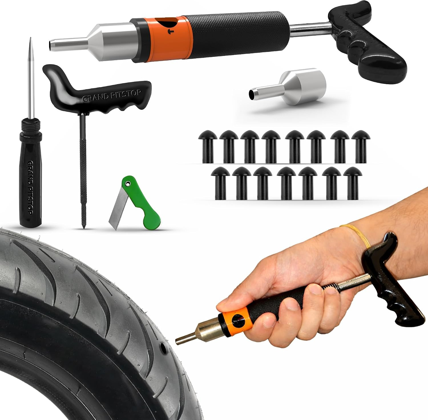 21 Pcs Tubeless Tire Plugger Repair Kit with Multi-Funcional Plier for Punctures