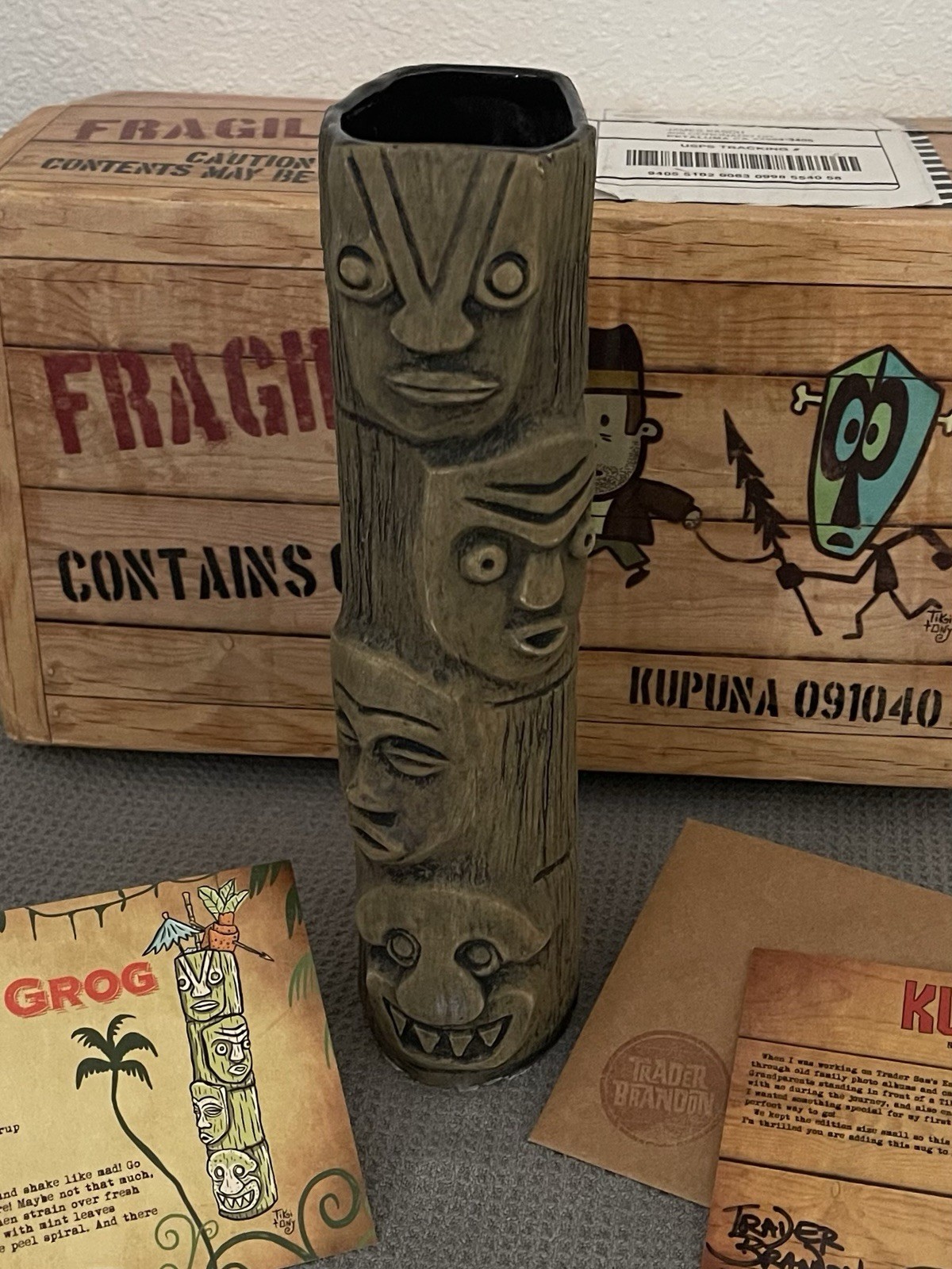 New. Trader Brandon Kupuna Tiki Mug #59/100 Signed COA+Recipe Card w/ custom Box New. Trader Brandon Kupuna Tiki Mug #59/100 Signed COA+Recipe Card w/ custom Box
