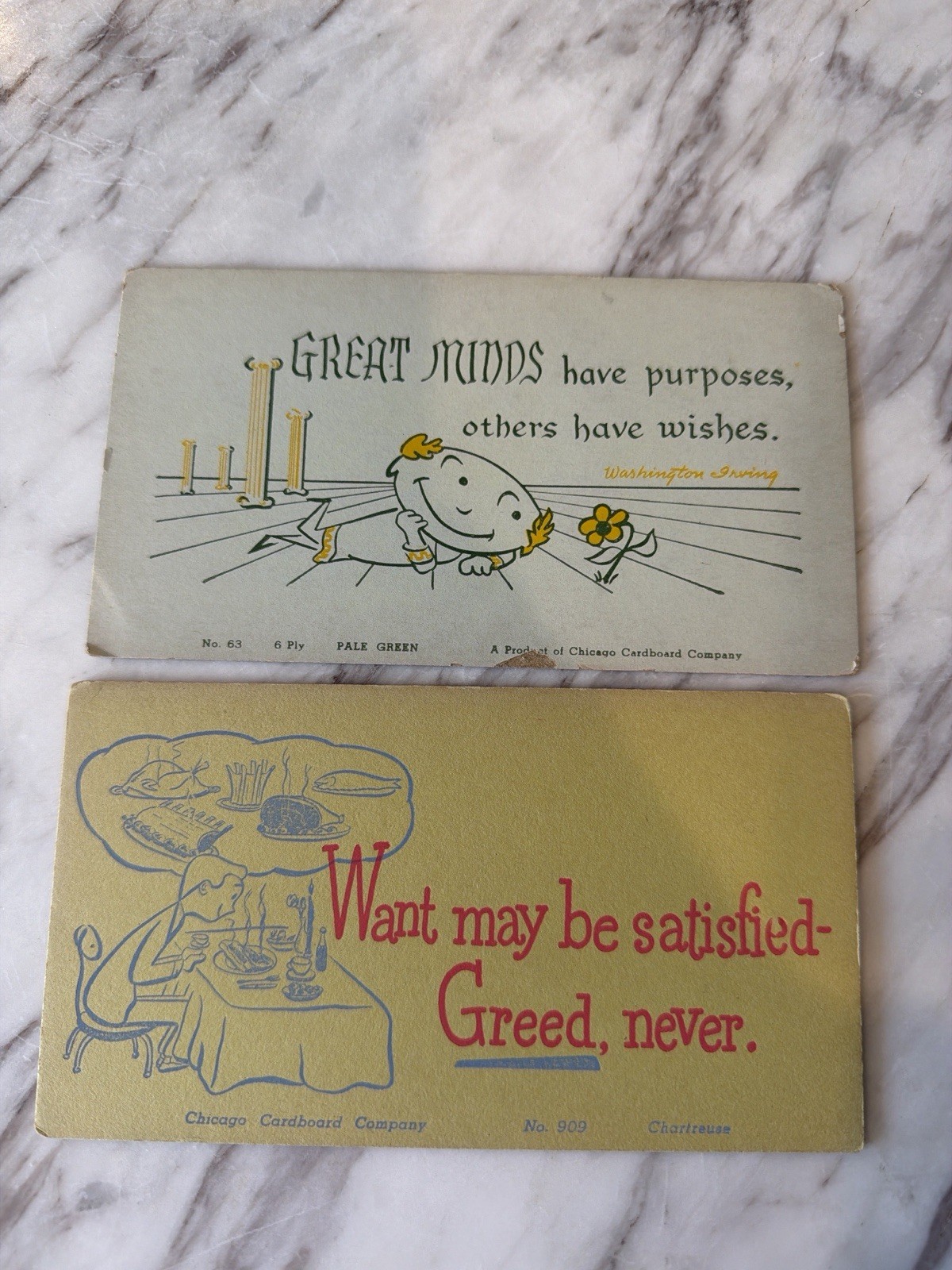Vtg Chicago Cardboard Company Motto Cards (2) c. 1910s–1920
