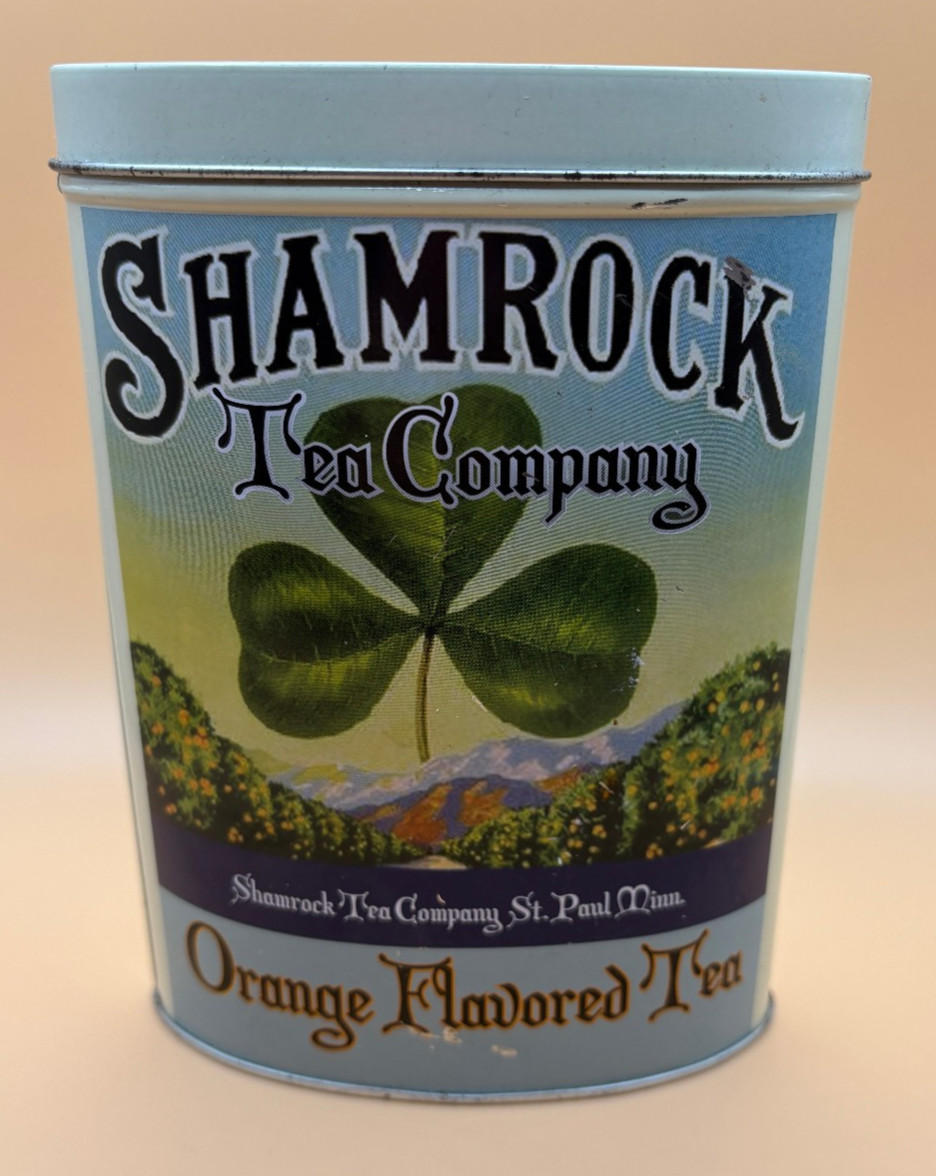 Vintage Clover Tin Container w/ Lid - Shamrock Tea Company Orange Flavored