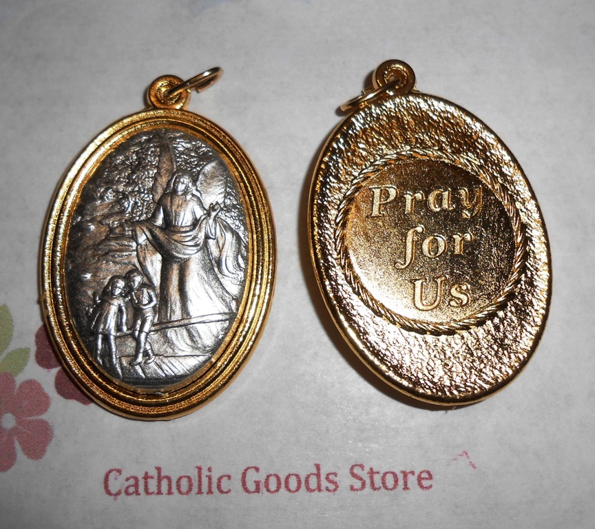 Guardian Angel - Pray for Us - Gold & Silver Tone Italian 1 3/4 inch Medal 