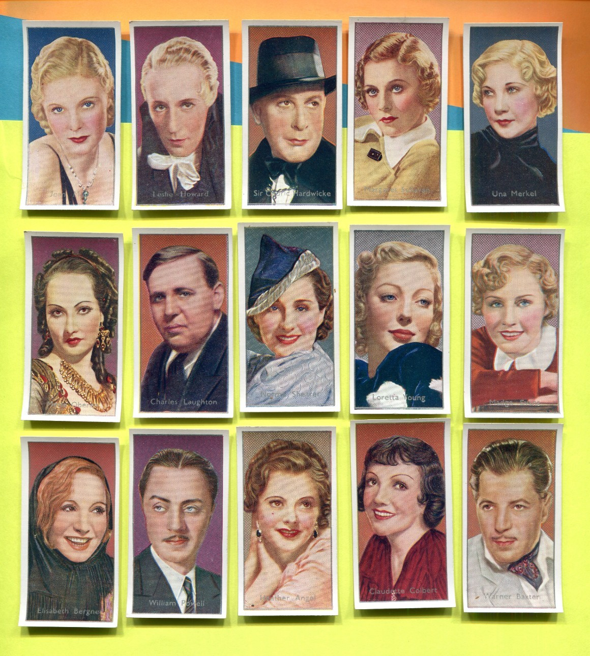 1936 CARRERAS LTD. FILM STARS 15 DIFFERENT TOBACCO CARD LOT