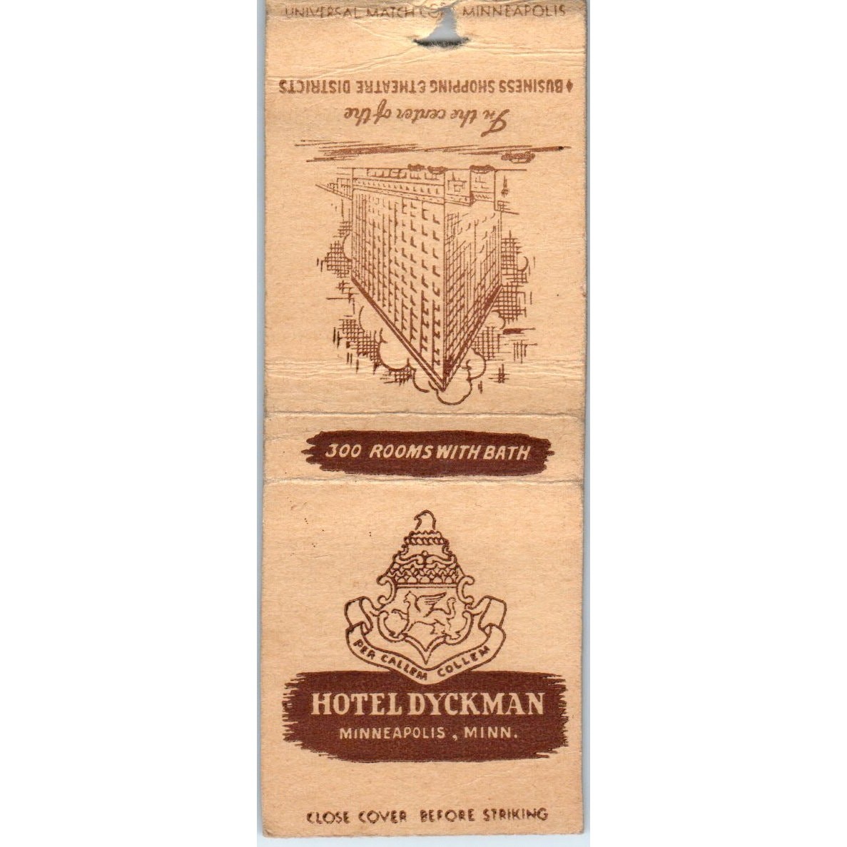 Hotel Dyckman Minneapolis MN Vintage Matchbook Cover MB101-5