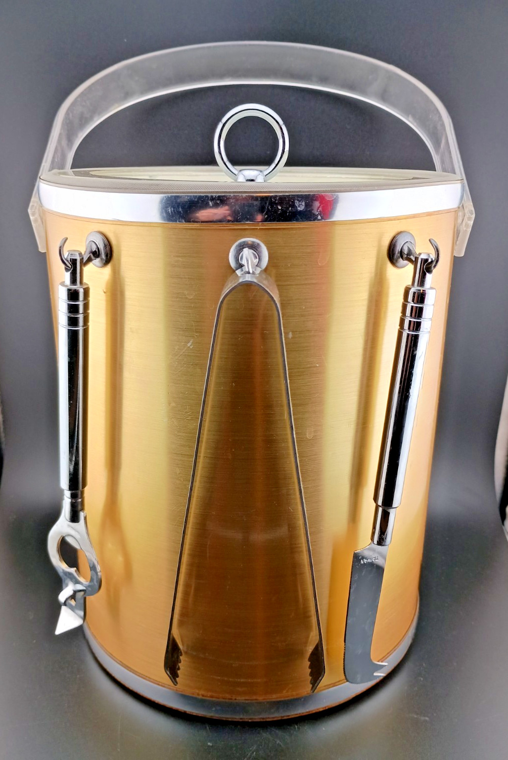 VTG George Briard Gold Silver 5 Quart Ice Bucket 3 Tools 9.5