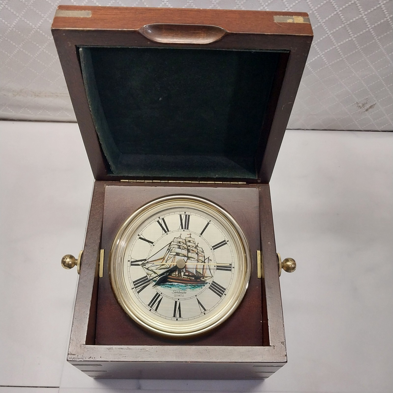 Captains Clock - Ship Sunbeam Quartz Nautical Clock Wooden box vintage