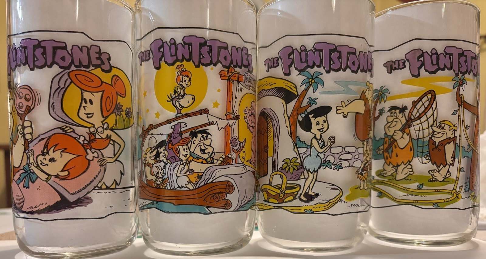 Vintage Set of 4 1991 Hardee\'s Flintstones First 30 Years Collectible Glasses